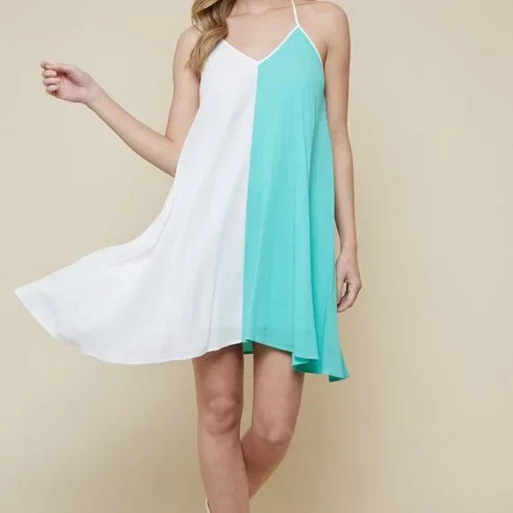 blue and green color block dress Malibu Moment Cutout Color Block Maxi Dress: Blue/Green